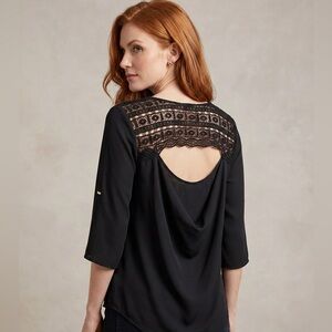 Elegant Black Lace Women's Top Open Back No Stretch